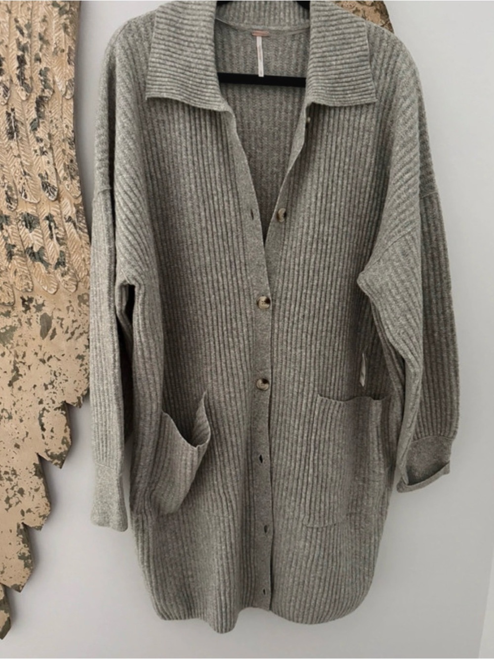 Free People Gray Sandstone Ribbed Button-Front Cardigan - Picture 5 of 8